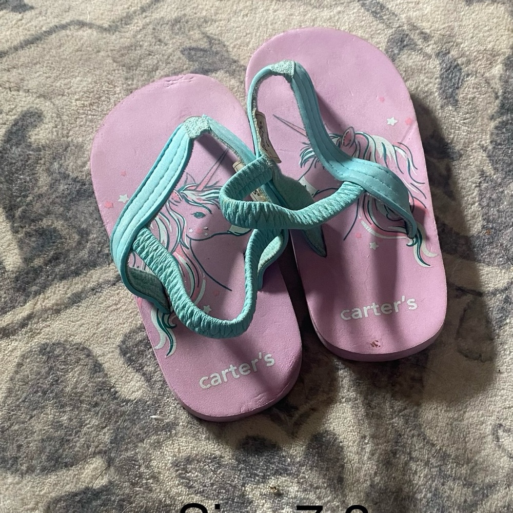 Carter's Pink Flip Flops with Mint Straps and Unicorn Graphic